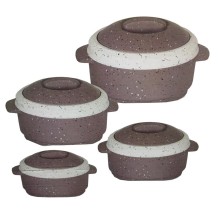 4 Piece Hot Pot Food Server Insulated Casserole Gift Set - Brown & White